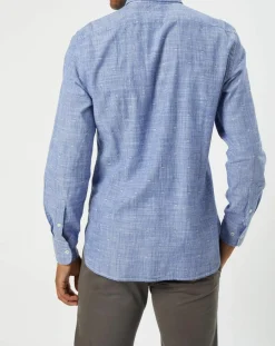 Chemise slim fit rayures & broderies shaped fit bleue
