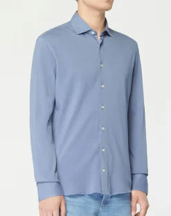 Chemise Slim Fit Unie Piquée bleu chiné