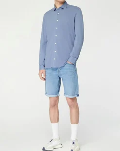 Chemise Slim Fit Unie Piquée bleu chiné