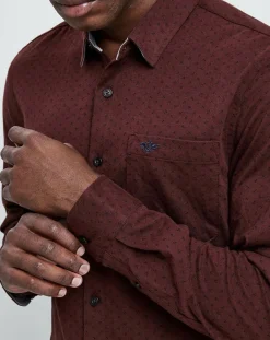 Chemise Slim Flex motifs rouge foncé/marine