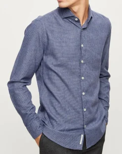 Chemise slim micro imprimée bleu marine