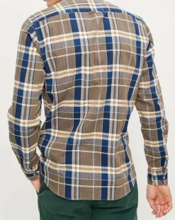 Chemise slim Pilou à carreaux camel/bleu