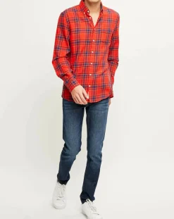 Chemise slim Pilou carreaux rouge/bleu