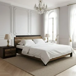 Chevet bois bicolore - débord droite Naturel - 54x38x42 cm