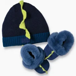 Coffret bonnet & bottines en Peau de Mouton Dydo bleu