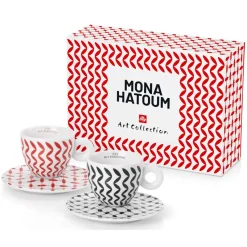 Coffret de 2 Tasses Cappucino en Porcelaine Signé Mona Hatoum rouge/noir - 170 ml