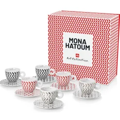 Coffret de 6 Tasses Cappucino en Porcelaine Signé Mona Hatoum rouge/noir/gris - 170 ml