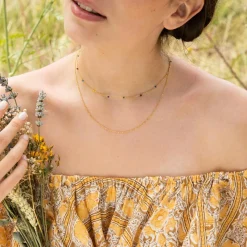 Collier Anna Agates multicolores en laiton doré