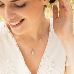 Collier Inés Quartz & Amazonite en laiton doré