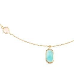 Collier Inés Quartz & Amazonite en laiton doré