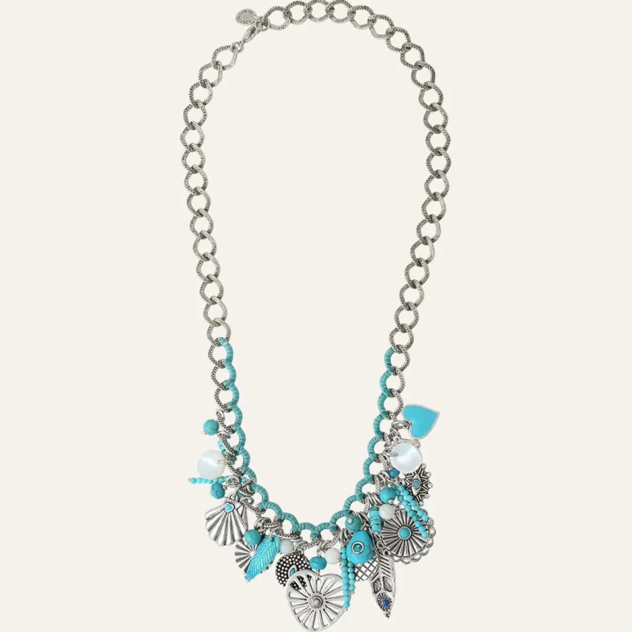Collier Positano multipierres argenté/turquoise
