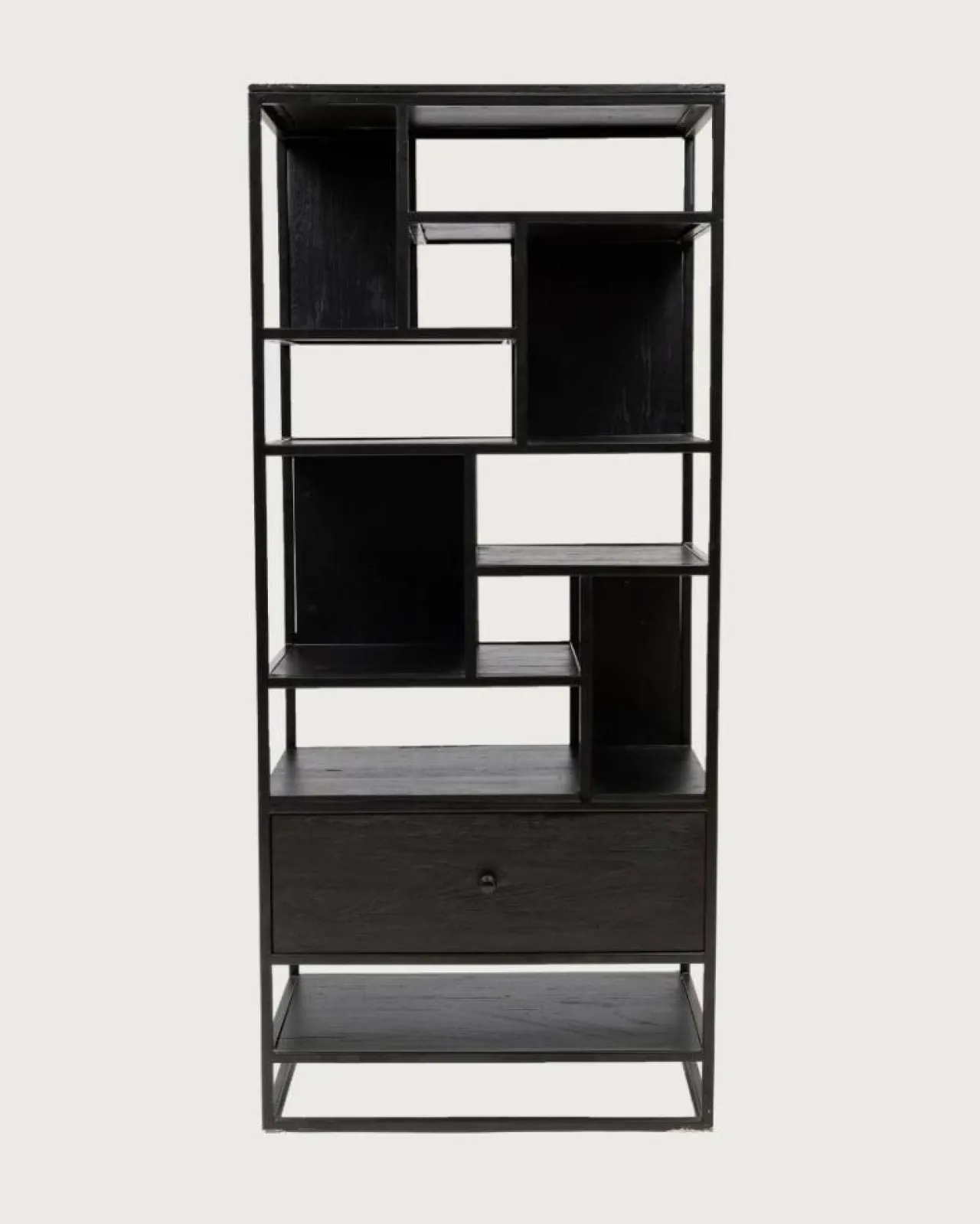 Como - Grande étagère industrielle en teck massif et métal noir