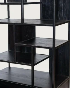 Como - Grande étagère industrielle en teck massif et métal noir