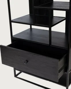 Como - Grande étagère industrielle en teck massif et métal noir