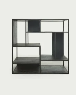 Como - Petite étagère industrielle en teck massif et métal noir