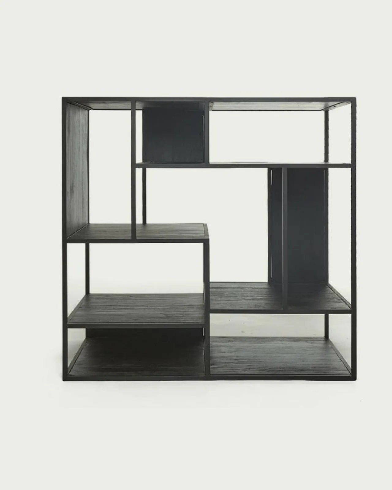 Como - Petite étagère industrielle en teck massif et métal noir