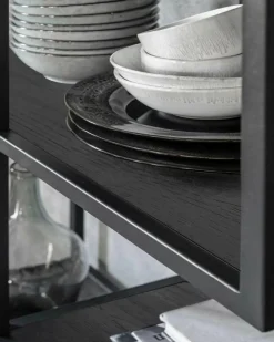 Como - Petite étagère industrielle en teck massif et métal noir