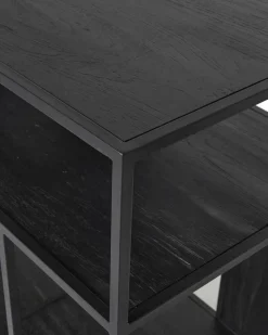 Como - Petite étagère industrielle en teck massif et métal noir