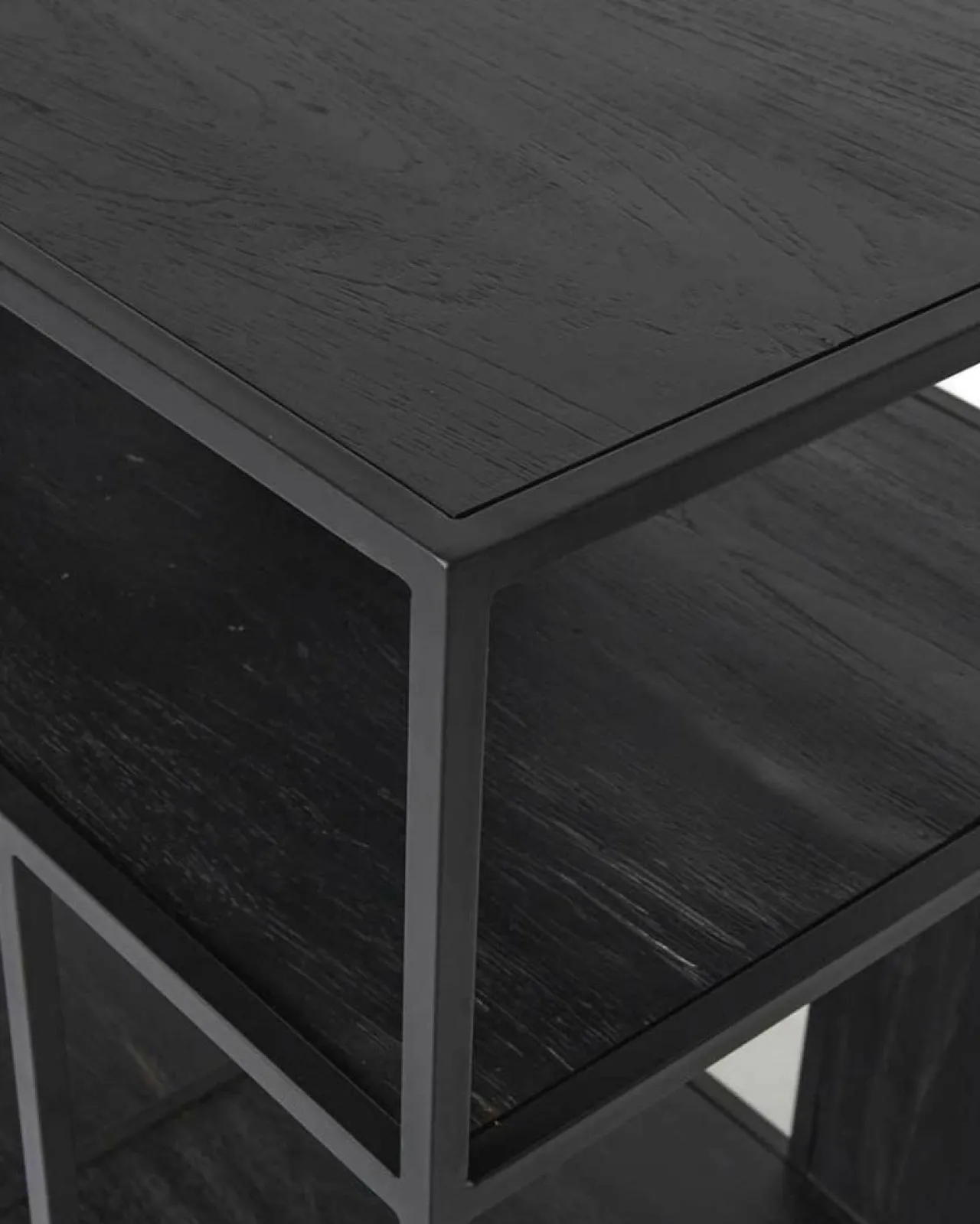 Como - Petite étagère industrielle en teck massif et métal noir