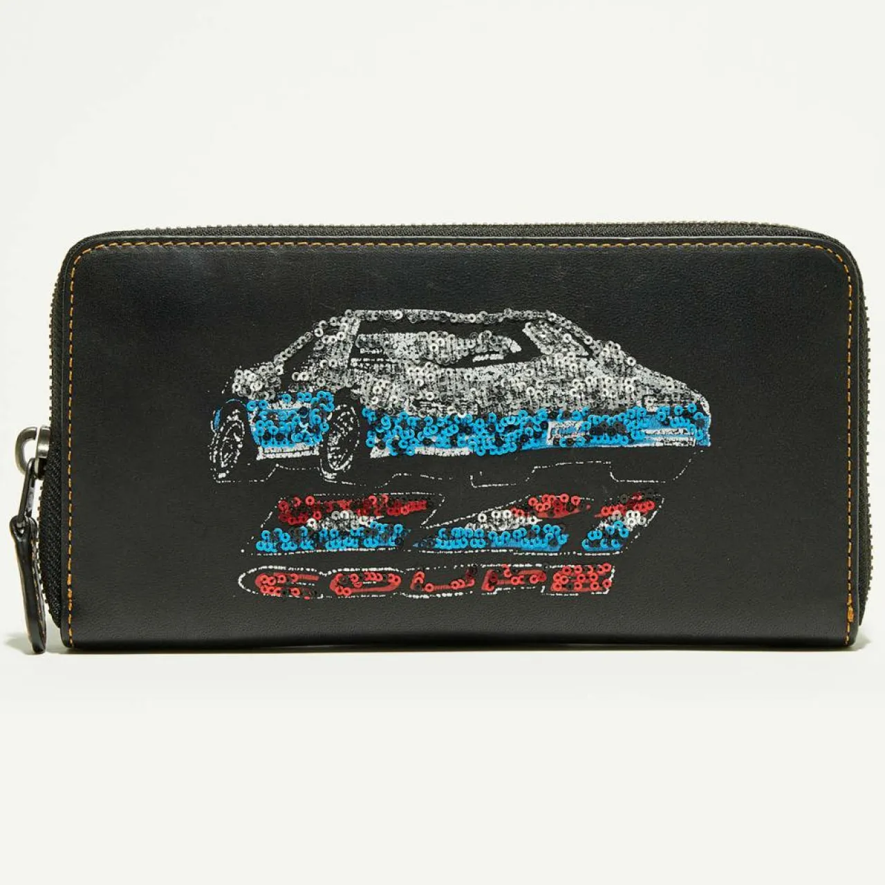 Compagnon en Cuir Accordion sequins noir - 9.9x18.9 cm