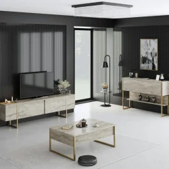 Console Luxe travertin/doré - 120x80x30 cm