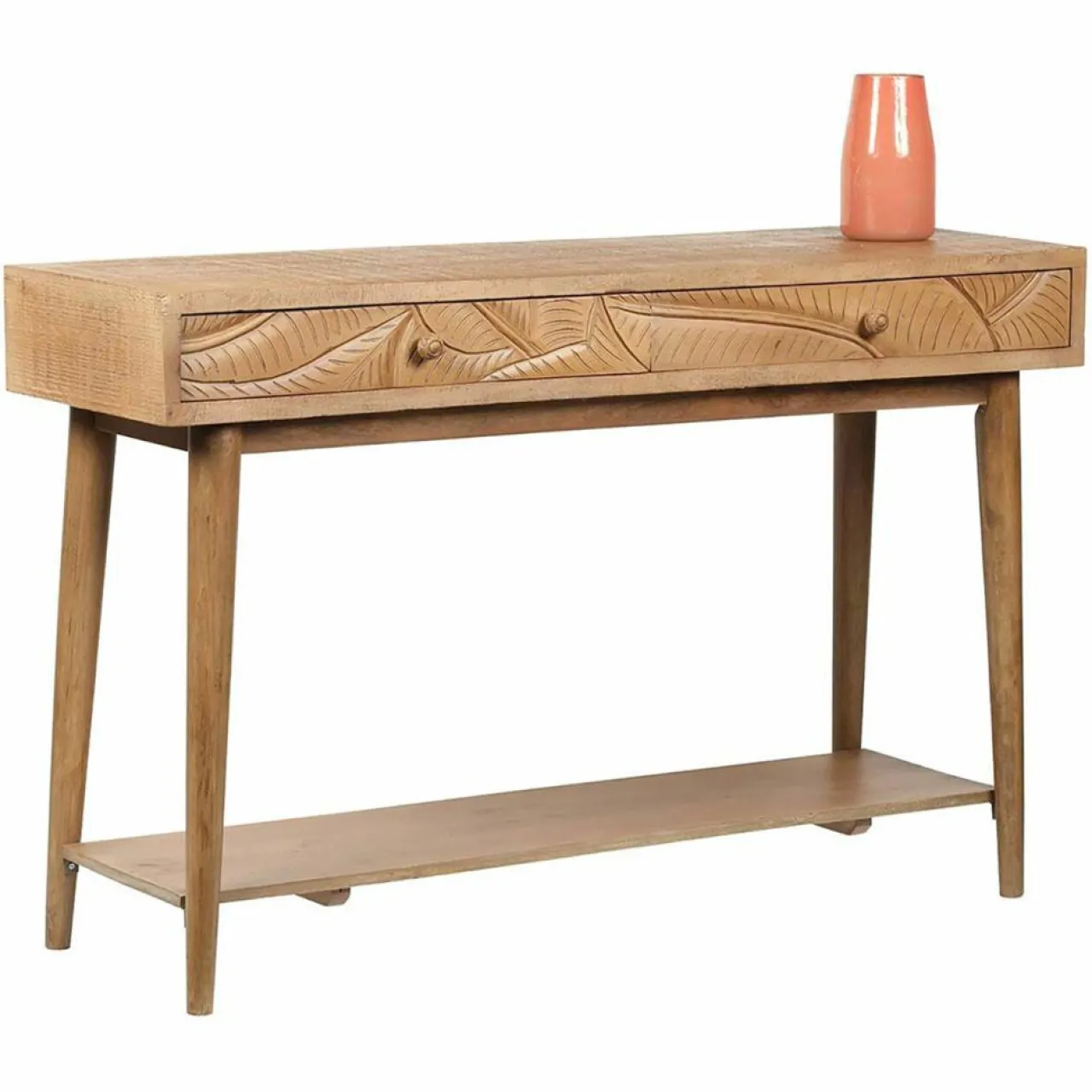 Console sculptée 2 tiroirs manguier floria marron - 130x70x45 cm