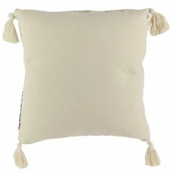 Coussin berbère rayures pompons beige/noir/beige - 40x40 cm