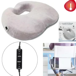 Coussin de posture massant et chauffant gris - 43x7.5x36 cm