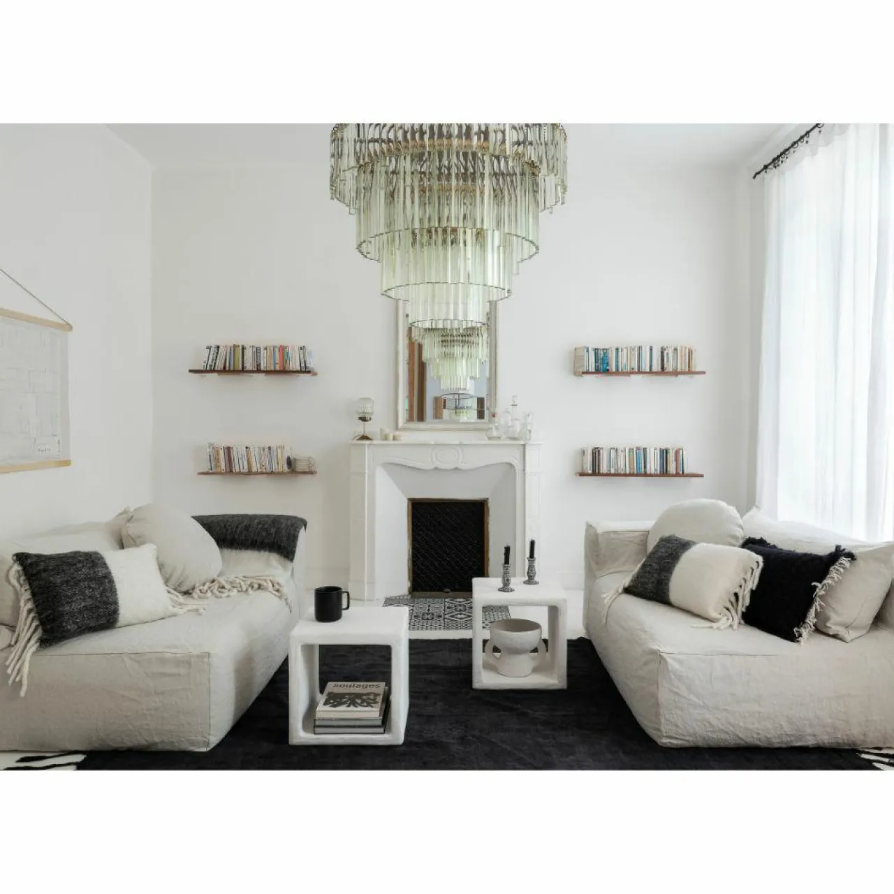 Coussin en laine bicolore blanc/noir 40x60cm