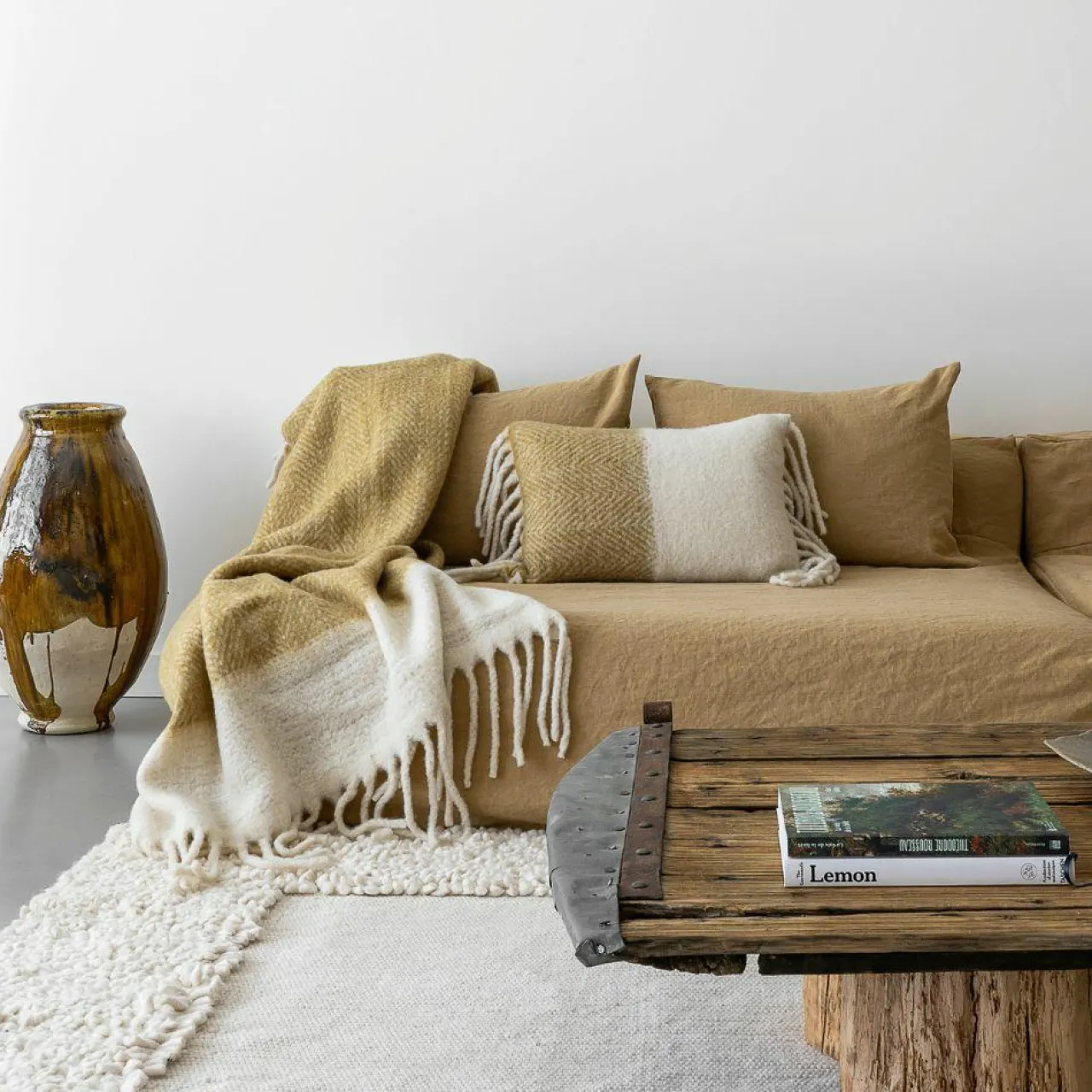 Coussin en laine bicolore beige 40x60cm