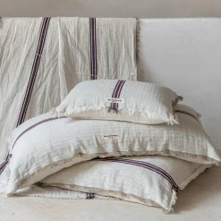 Coussin en lin & coton chevron blanc/violet 40x60cm