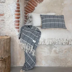 Coussin en lin et coton bleu 40x60cm