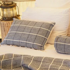 Coussin en lin et coton bleu 40x60cm