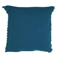 Coussin en lin finitions frangées bleu 65x65cm