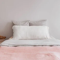 Coussin en lin frangé blanc 55x110cm