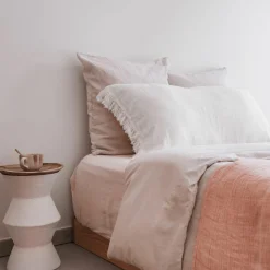 Coussin en lin frangé blanc 55x110cm