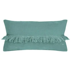 Coussin en lin frangé bleu 30x60cm