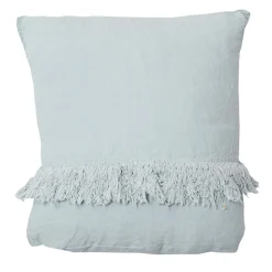 Coussin en lin frangé bleu 35x35cm