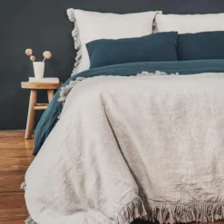 Coussin en lin frangé naturel 80x80cm