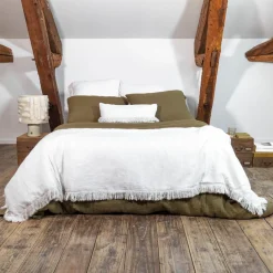 Coussin en lin frangé plume 30x60cm