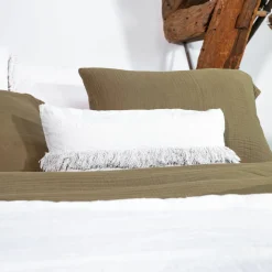 Coussin en lin frangé plume 30x60cm