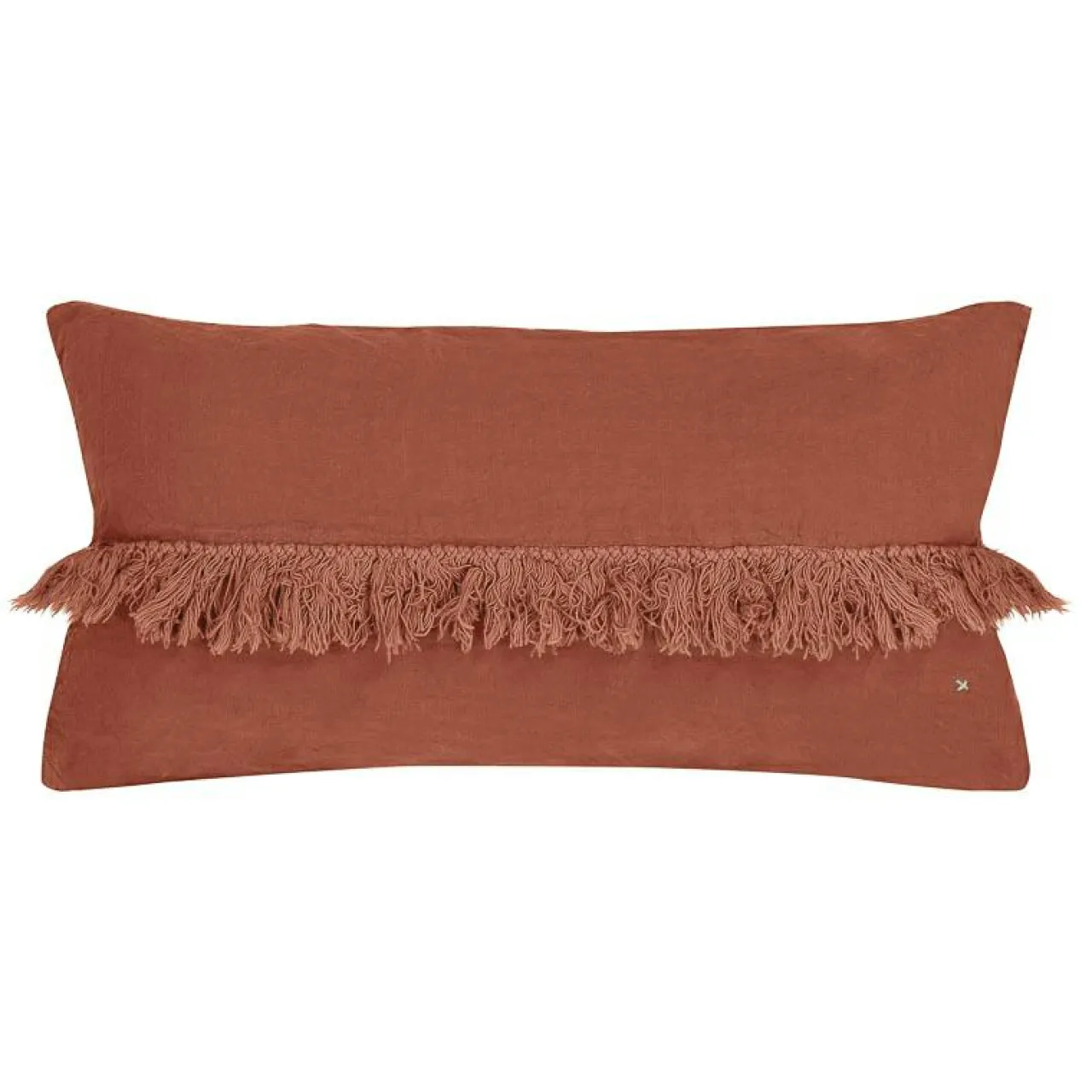 Coussin en lin frangé terre brûlée 30x60cm