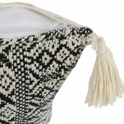 Coussin ethnique pompons beige/noir - 40x40 cm