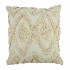 Coussin ethnique relief losange beige - 40x40 cm