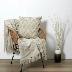 Coussin ethnique relief losange beige - 40x40 cm