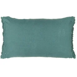 Coussin frangé en lin bleu 50x70cm