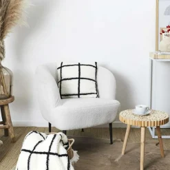 Coussin Sherpa à carreaux blanc/noir - 40x40 cm