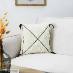 Coussin Sherpa motif tressé blanc - 40x40 cm