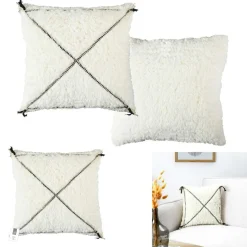Coussin Sherpa motif tressé blanc - 40x40 cm