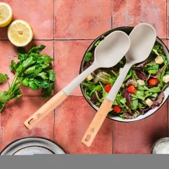 Couverts à salade en bois et silicone GUNNAR beige/marron